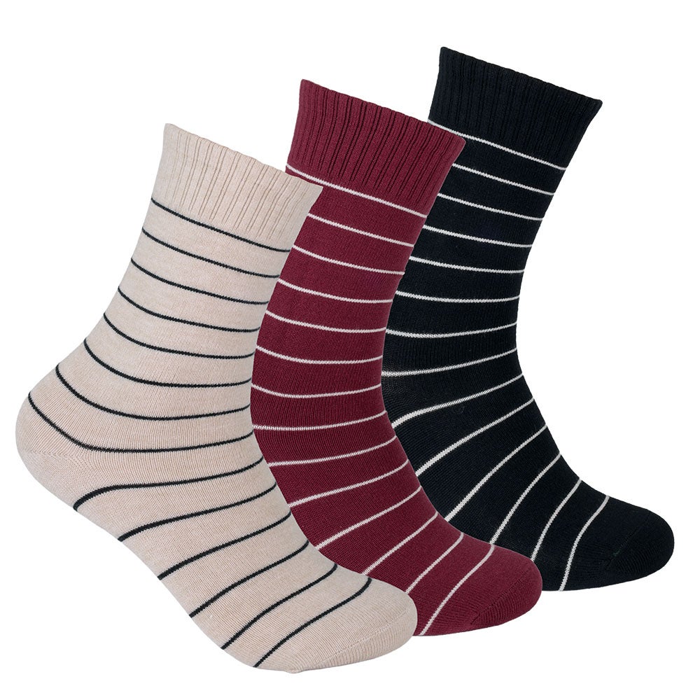 Bomullsstrumpa dam 3-pack Vida svart/vinröd/beige  36/40