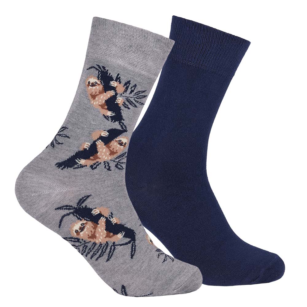 Bambustrumpa dam 2-pack mönstrad marin/grå 36/40