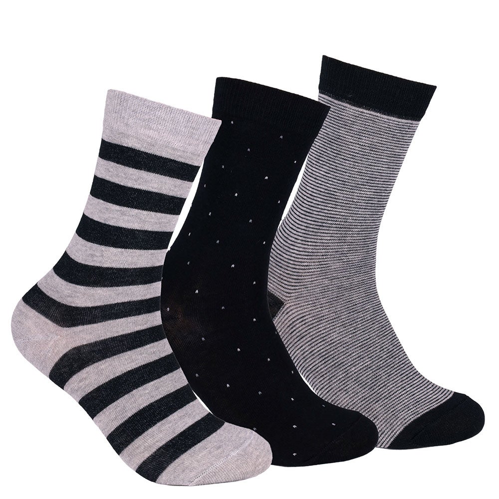 Bomullsstrumpa dam 3-pack Lös resår Svart/Grå mönstrad 36/40
