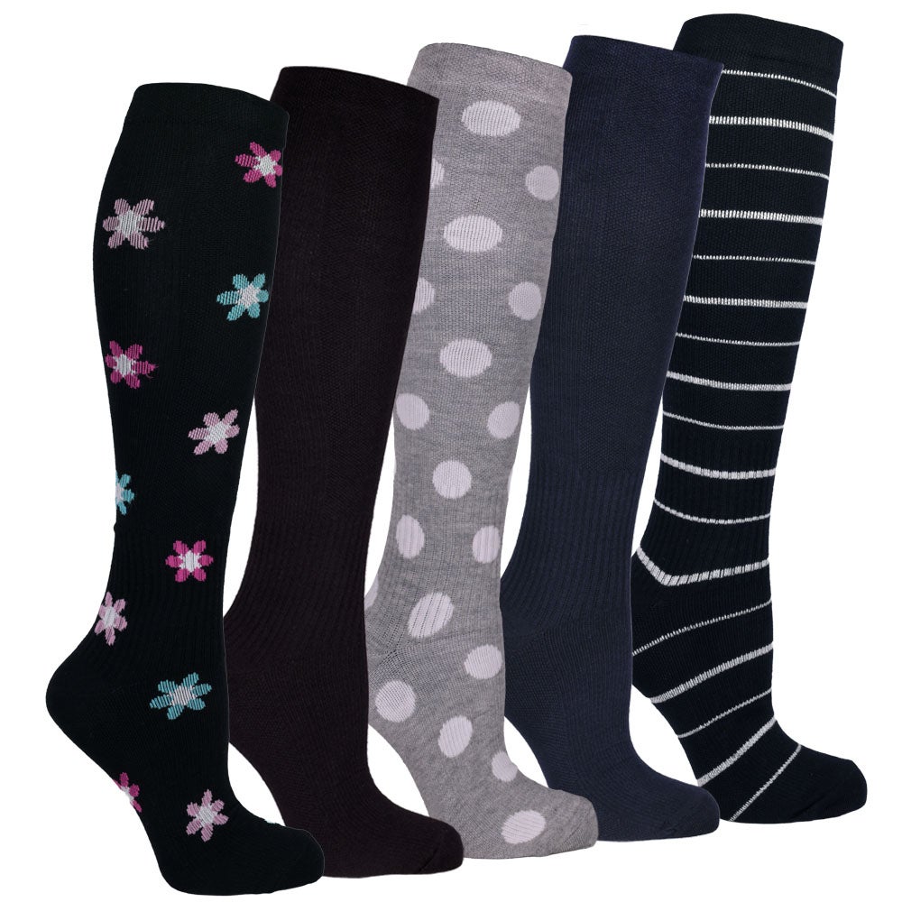 Stödstrumpor mönstrade, 5-pack mörkt 36/40